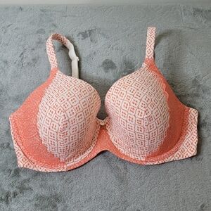 Ambrielle Woman's Super Soft Underwire Full Coverage Lace Overlay Bra Coral 36DD